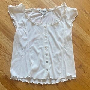 White Ruffled Button-Up Top